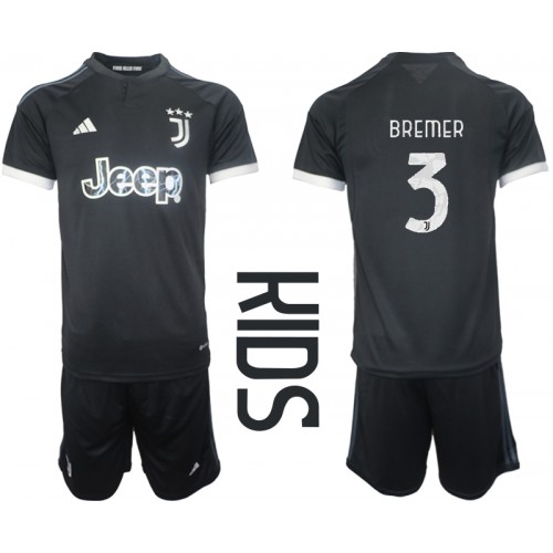 Fotbalové Dres Juventus Gleison Bremer #3 Dětské Alternativní 2023-24 Krátký Rukáv (+ trenýrky)